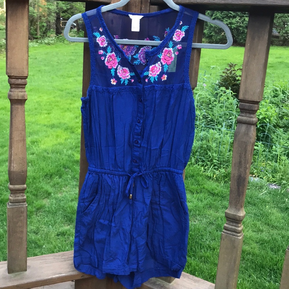 Floral stitched romper